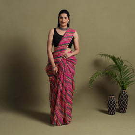  Pink Tie-Dye Kota Doria Cotton Leheriya Saree