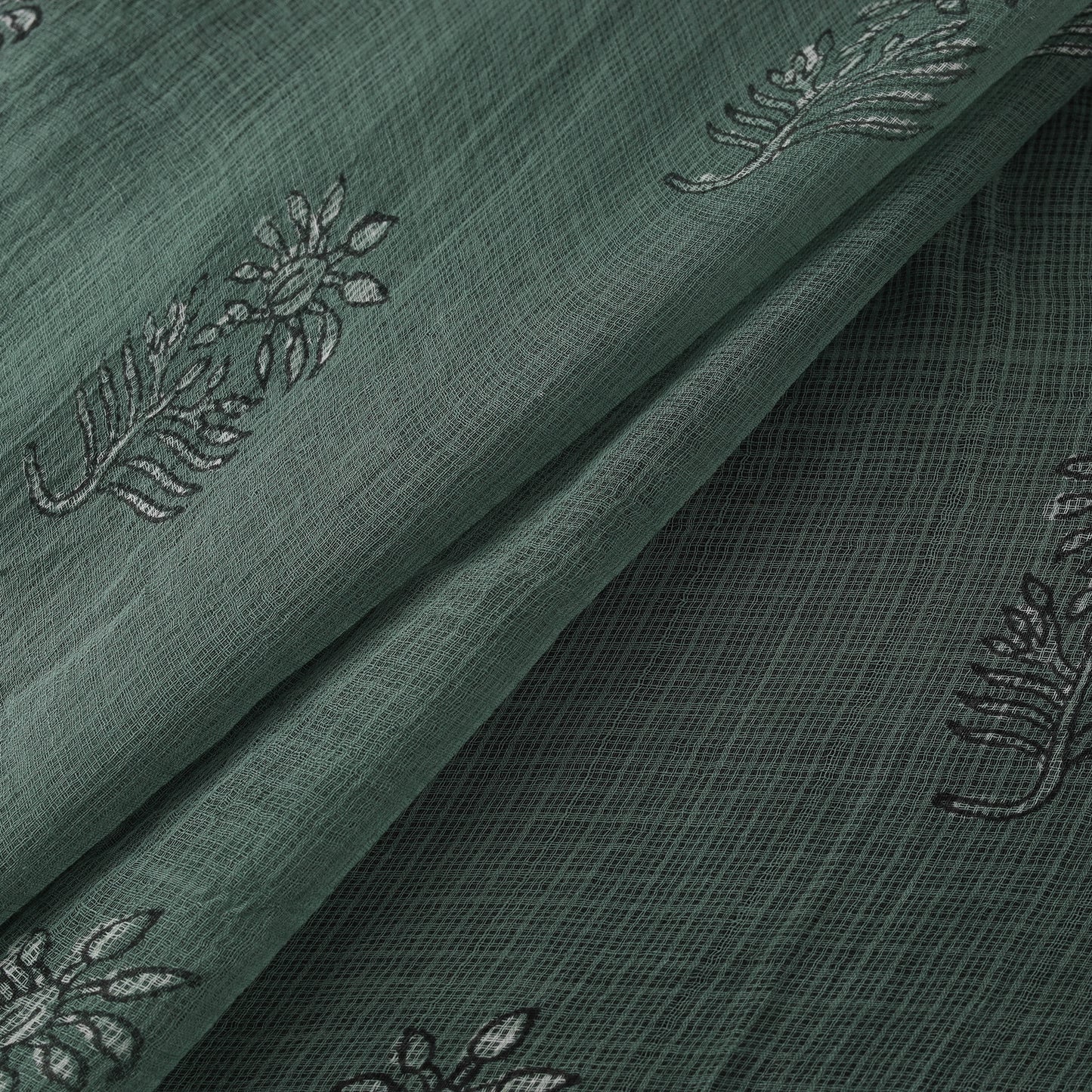 Green - Akola Hand Block Print Kota Doria Cotton Fabric 18