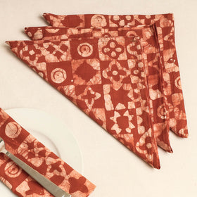  Set of 4 - Brown Hand Batik Printed Cotton Table Napkins