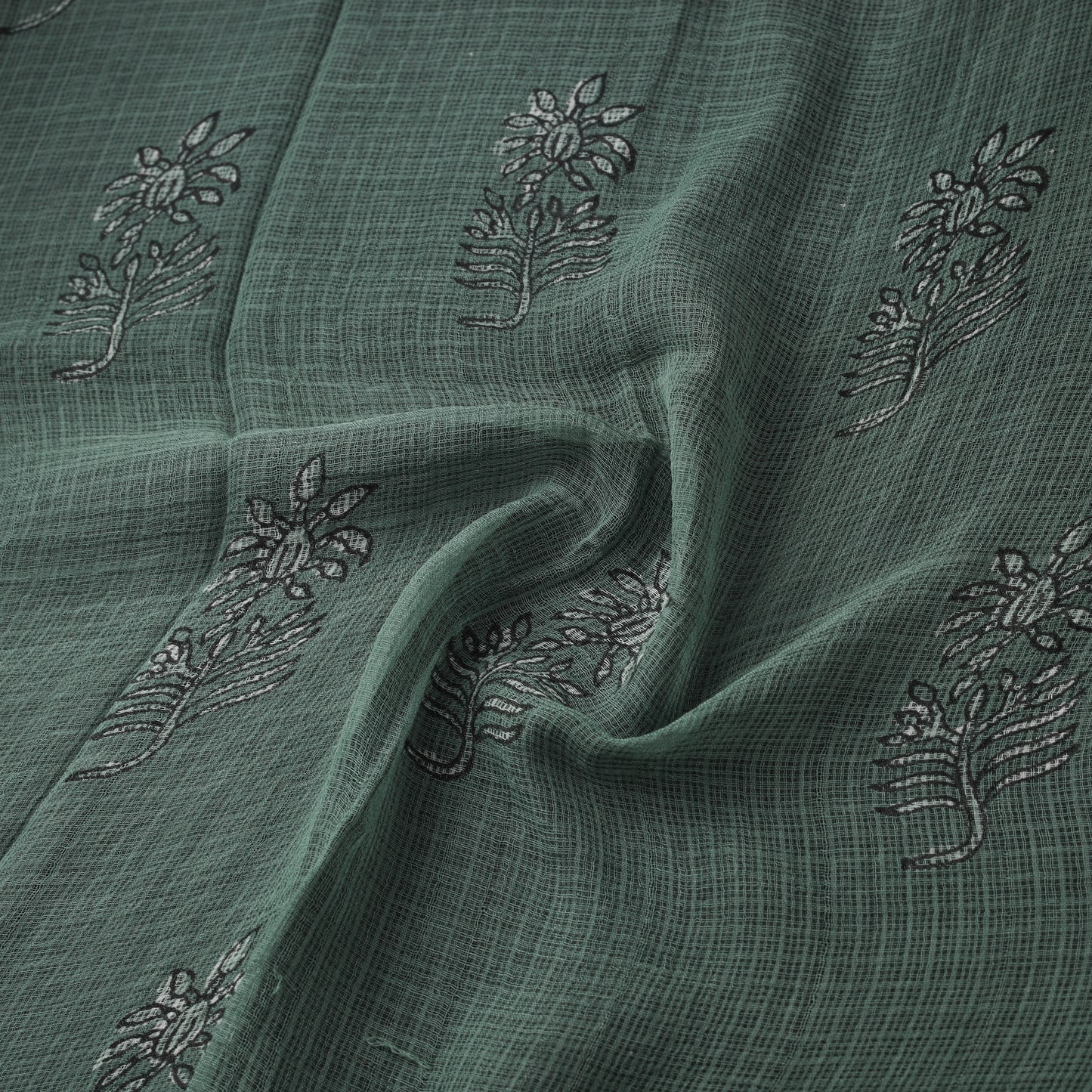 Green - Akola Hand Block Print Kota Doria Cotton Fabric 18