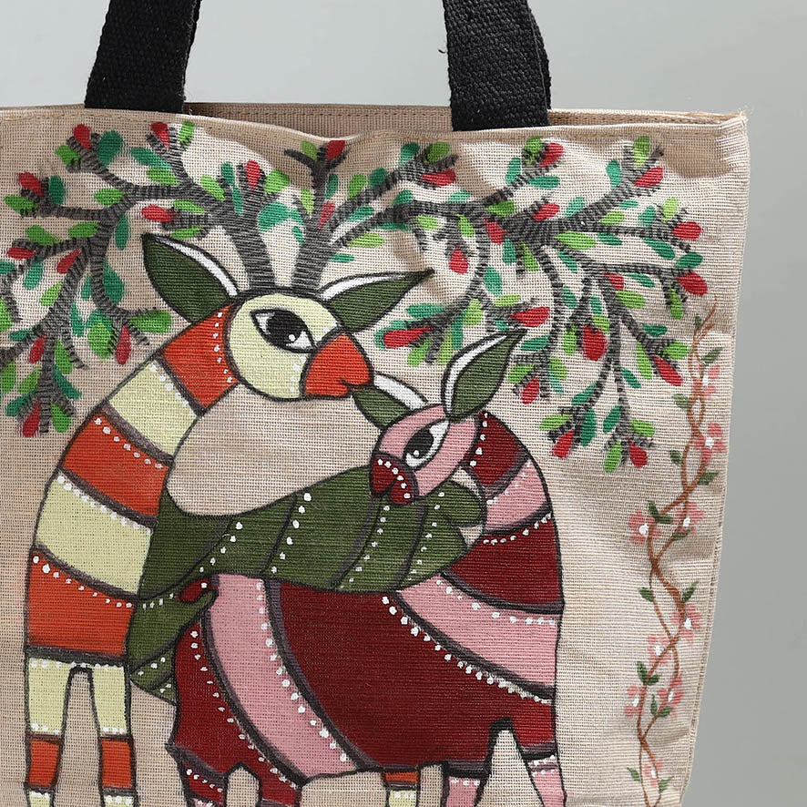 handpainted jute shoulder bag