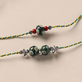 Handmade Blue Pottery & GS Bead Work Bhaiya Bhabhi Rakhi Set 22