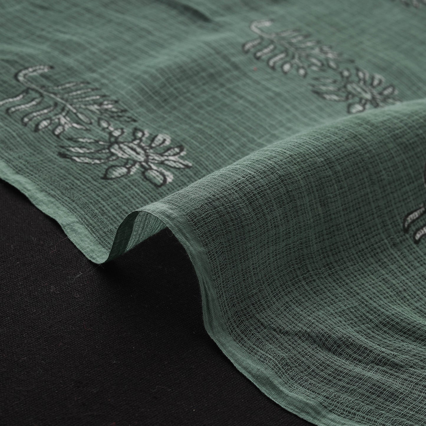 Green - Akola Hand Block Print Kota Doria Cotton Fabric 18