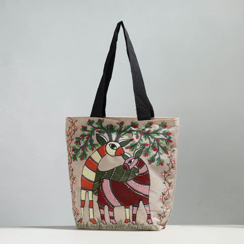 handpainted jute shoulder bag