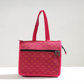 Pink Handcrafted Jacquard Cotton Hand Bag