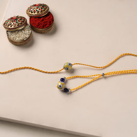 Handmade Blue Pottery & GS Bead Work Bhaiya Bhabhi Rakhi Set 23