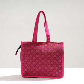 Pink Handcrafted Jacquard Cotton Hand Bag