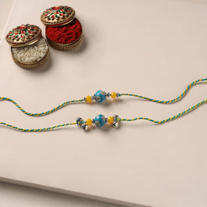 Blue - Handmade Blue Pottery & GS Bead Work Bhaiya Bhabhi Rakhi Set 24