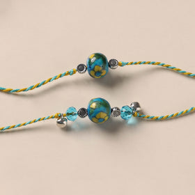 Handmade Blue Pottery & GS Bead Work Bhaiya Bhabhi Rakhi Set 25