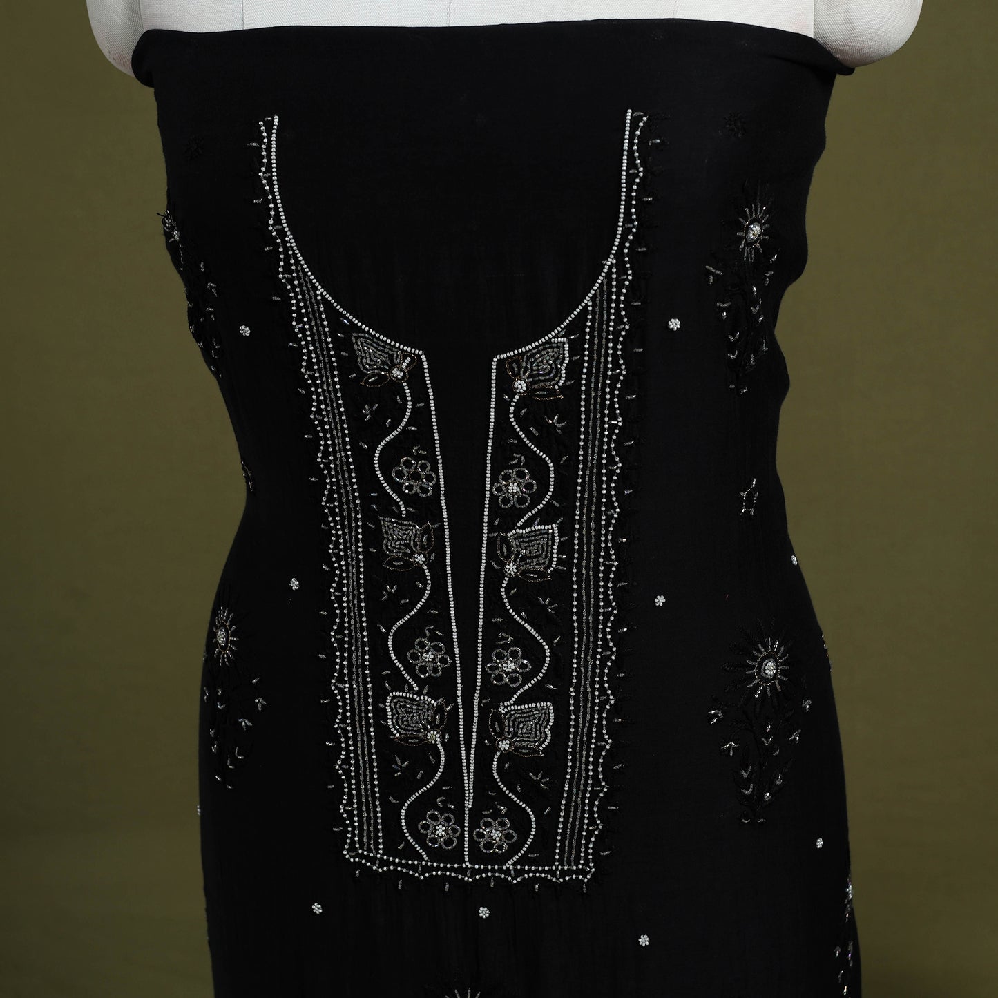 Hand Embroidery 2pc Mul Chanderi Chikankari Dress Material