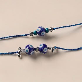 Handmade Blue Pottery & GS Bead Work Bhaiya Bhabhi Rakhi Set 26
