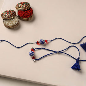 Handmade Blue Pottery & GS Bead Work Bhaiya Bhabhi Rakhi Set 27