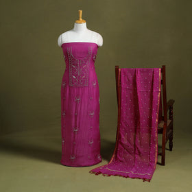 Pink Hand Embroidery 2pc Mul Chanderi Chikankari Dress Material