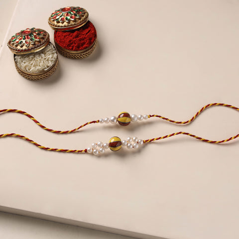 Handmade Blue Pottery & GS Bead Work Bhaiya Bhabhi Rakhi Set 28