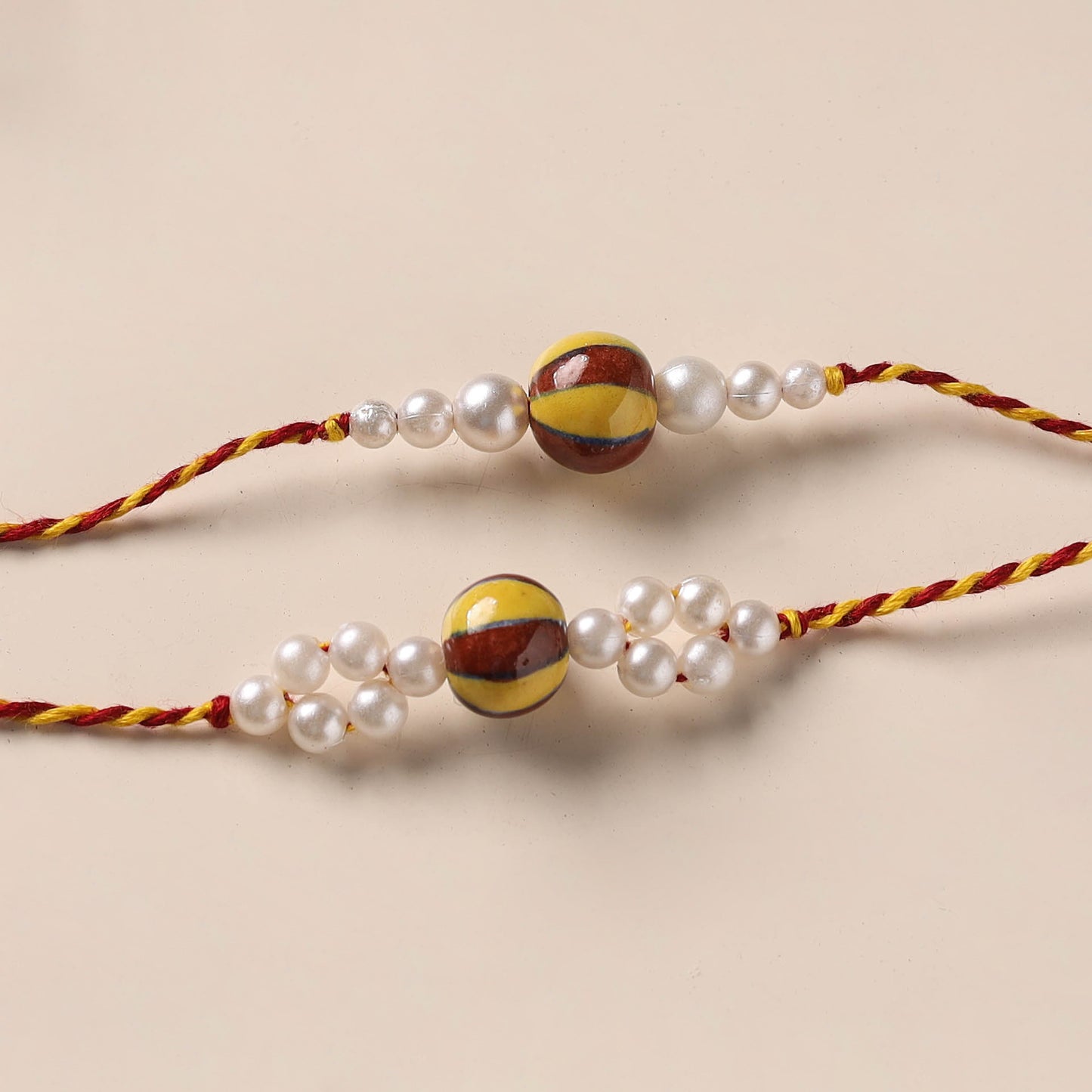 Handmade Blue Pottery & GS Bead Work Bhaiya Bhabhi Rakhi Set 28