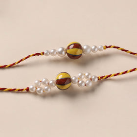 Handmade Blue Pottery & GS Bead Work Bhaiya Bhabhi Rakhi Set 28