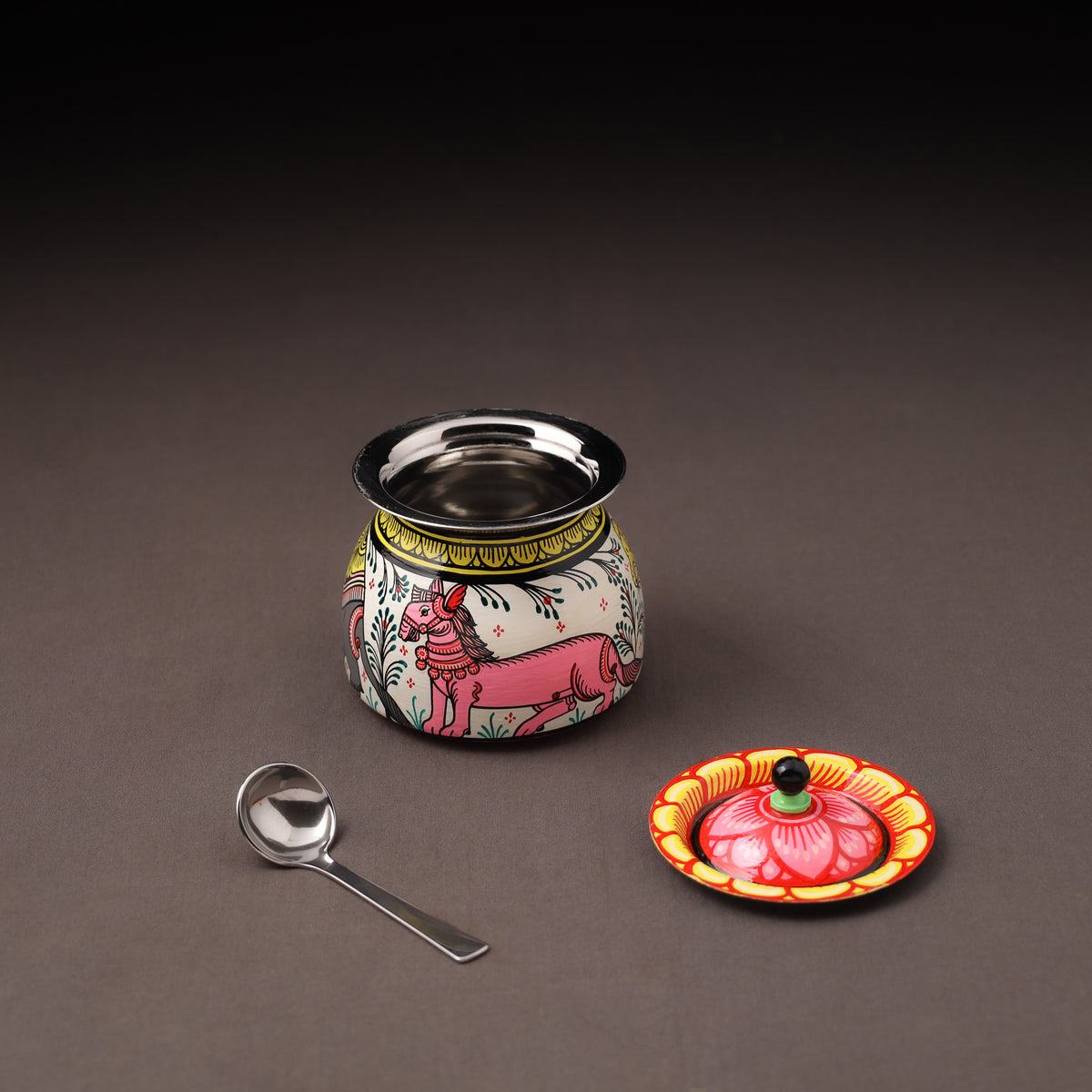 Odisha Pattachitra Handpainted Stainless Steel Ghee Pot 36