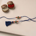 Handmade Blue Pottery & GS Bead Work Rakhi Lumba Set 29