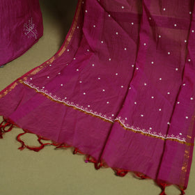 Pink Hand Embroidery 2pc Mul Chanderi Chikankari Dress Material