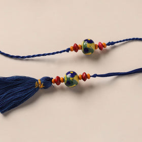 Handmade Blue Pottery & GS Bead Work Rakhi Lumba Set 29