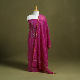 Pink Hand Embroidery 2pc Mul Chanderi Chikankari Dress Material