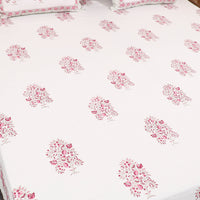 White - Pure Cotton Double Sanganeri Print Bed Cover Set 20