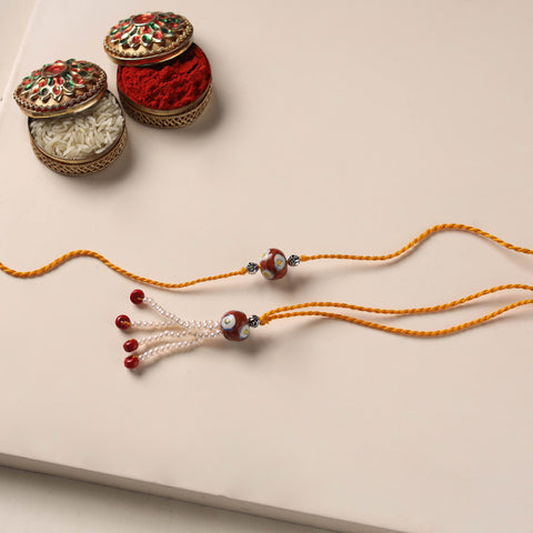 Handmade Blue Pottery & GS Bead Work Rakhi Lumba Set 30