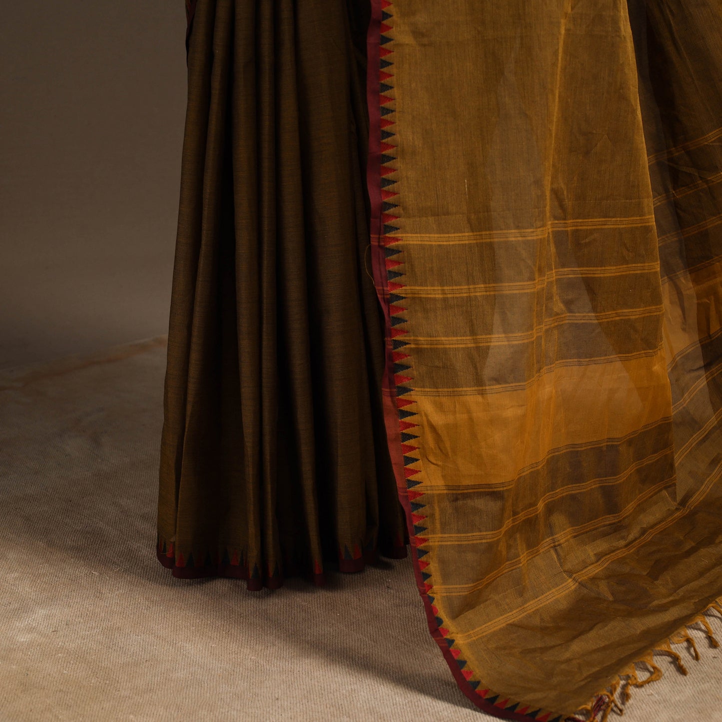 Brown - kandangi chettinad cotton saree with border 73