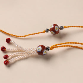 Handmade Blue Pottery & GS Bead Work Rakhi Lumba Set 30