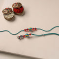 Handmade Blue Pottery & GS Bead Work Rakhi Lumba Set 32
