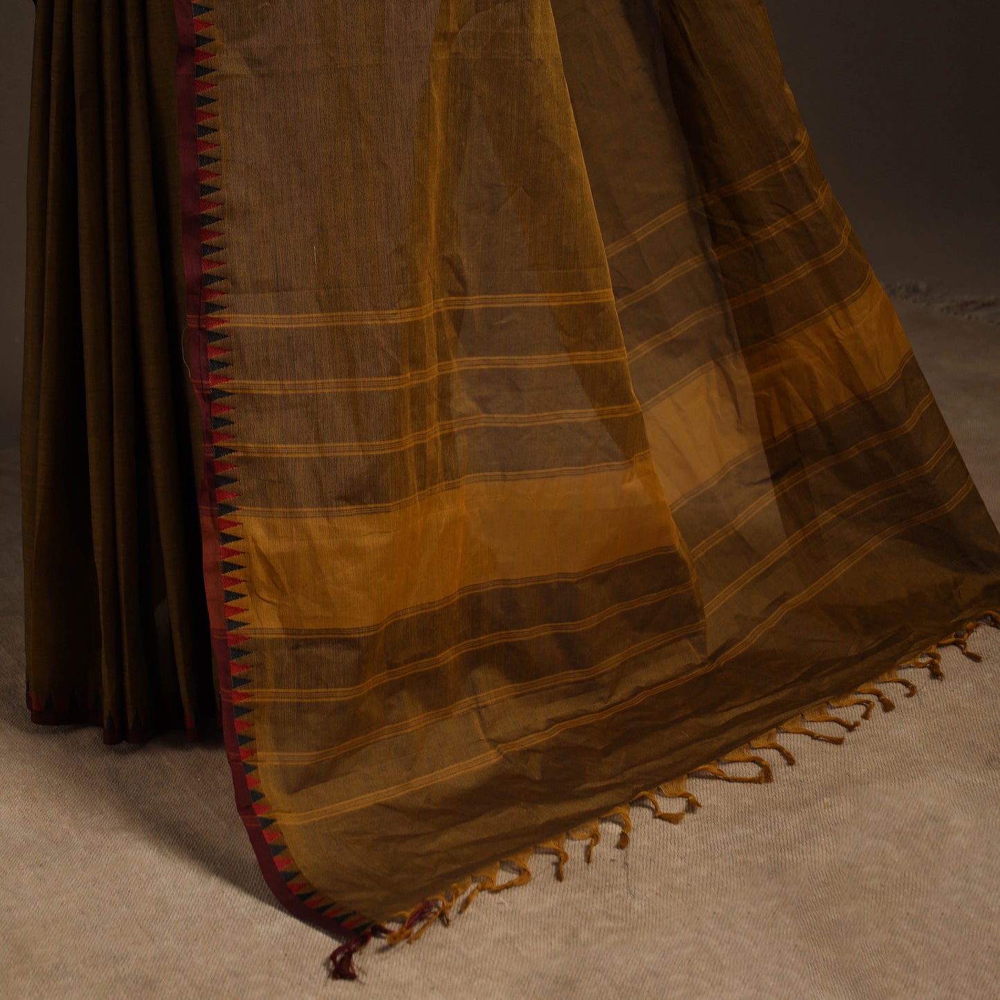 Brown - kandangi chettinad cotton saree with border 73