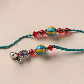 Handmade Blue Pottery & GS Bead Work Rakhi Lumba Set 32