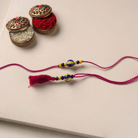 Handmade Blue Pottery & GS Bead Work Rakhi Lumba Set 34