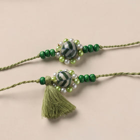 Handmade Blue Pottery & GS Bead Work Rakhi Lumba Set 35