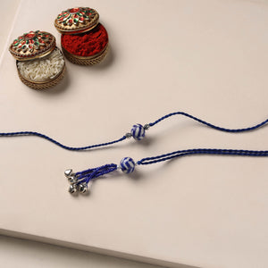 Handmade Blue Pottery & GS Bead Work Rakhi Lumba Set 36