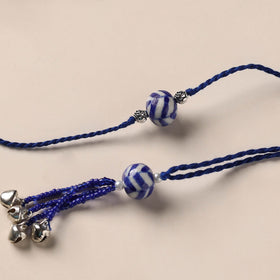 Handmade Blue Pottery & GS Bead Work Rakhi Lumba Set 36