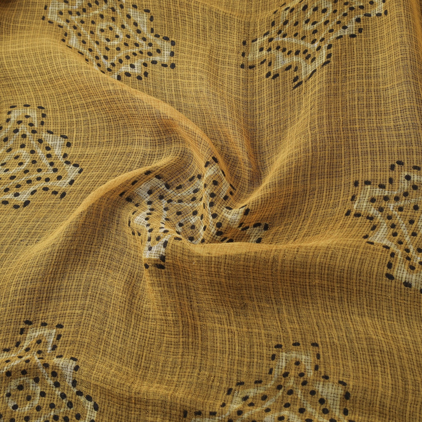 Yellow - Akola Hand Block Print Kota Doria Cotton Fabric 28