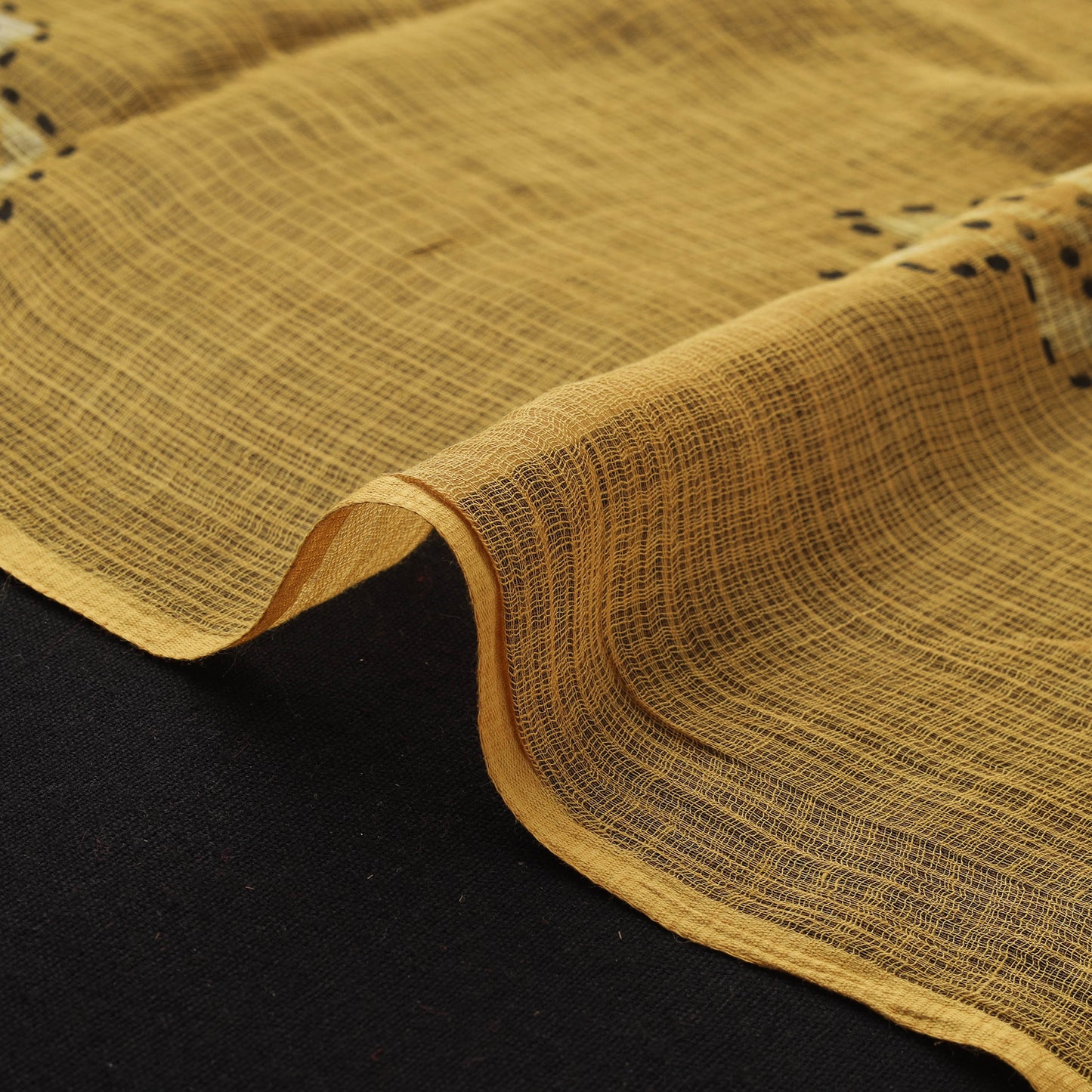 Yellow - Akola Hand Block Print Kota Doria Cotton Fabric 28