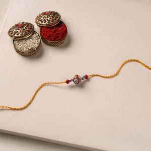 Orange - Handmade Blue Pottery & GS Bead Work Rakhi 03