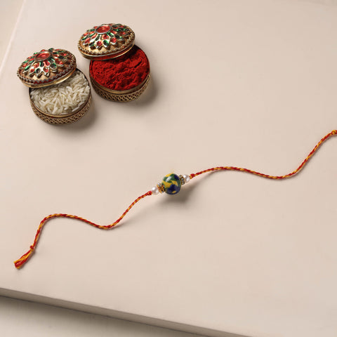 Handmade Blue Pottery & GS Bead Work Rakhi 05