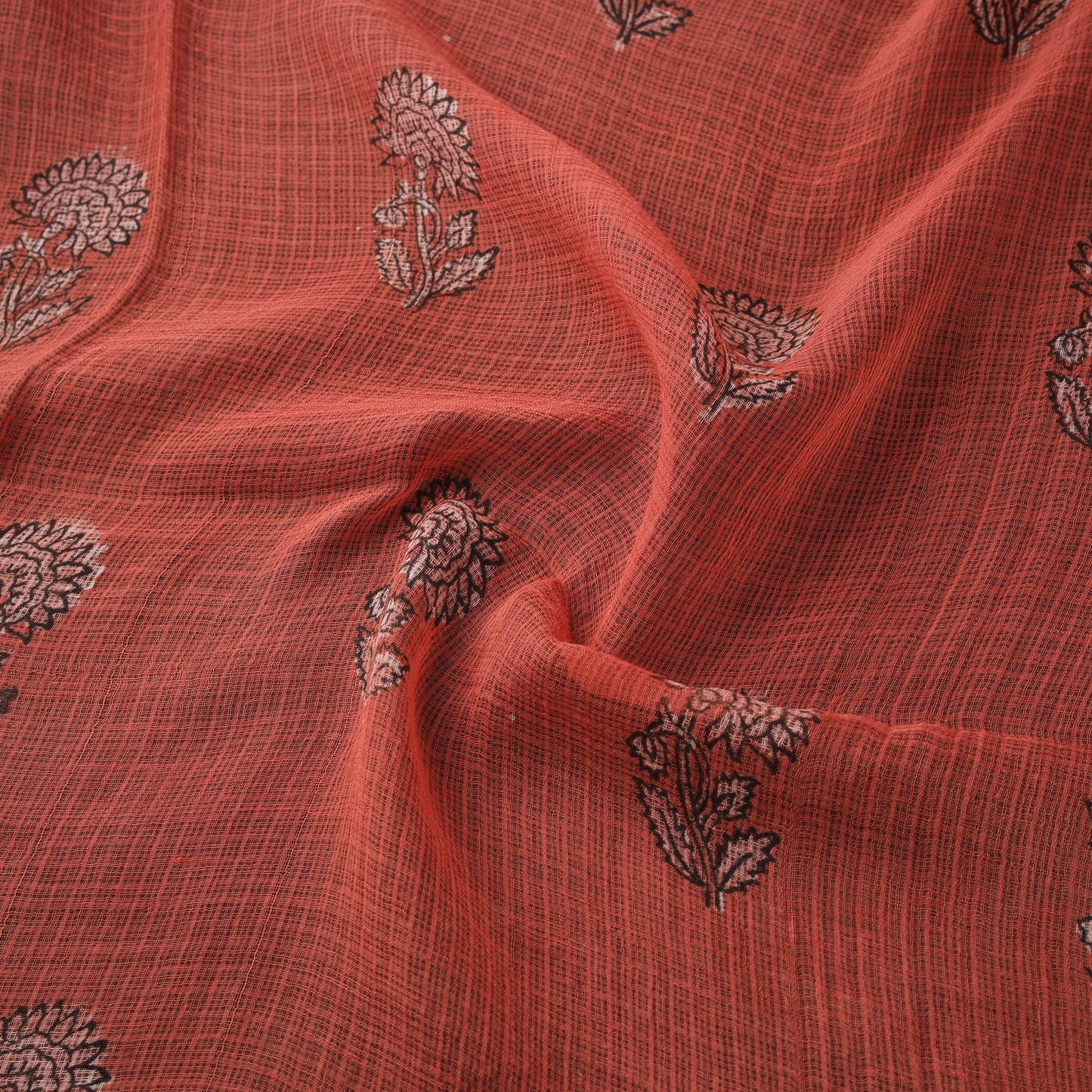 Red - Akola Hand Block Print Kota Doria Cotton Fabric 31