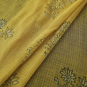 Yellow - Akola Hand Block Print Kota Doria Cotton Fabric 32