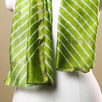 Green - Leheriya Tie-Dye Chanderi Silk Handloom Stole with Zari Border 09