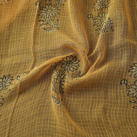 Yellow - Akola Hand Block Print Kota Doria Cotton Fabric 32
