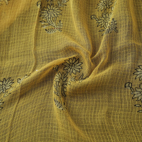 Yellow - Akola Hand Block Print Kota Doria Cotton Fabric 32