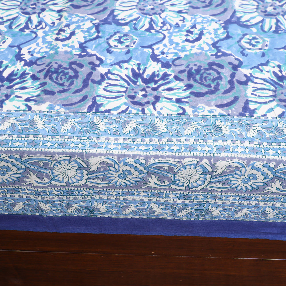 Blue - Pure Cotton Double Sanganeri Print Bed Cover Set 23