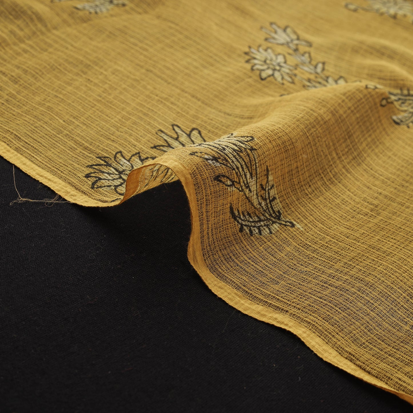 Yellow - Akola Hand Block Print Kota Doria Cotton Fabric 32