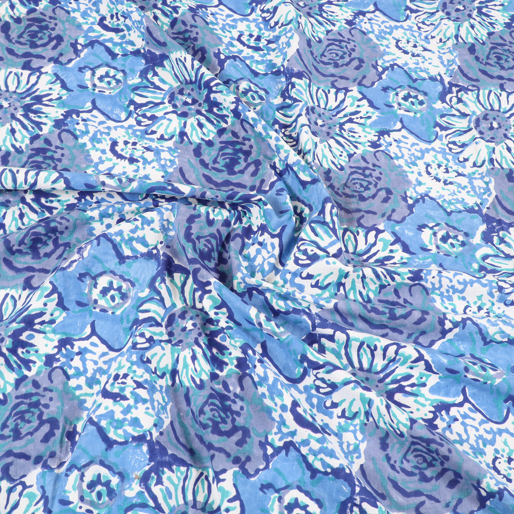 Blue - Pure Cotton Double Sanganeri Print Bed Cover Set 23