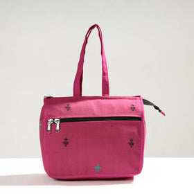 Pink Handcrafted Jacquard Cotton Hand Bag