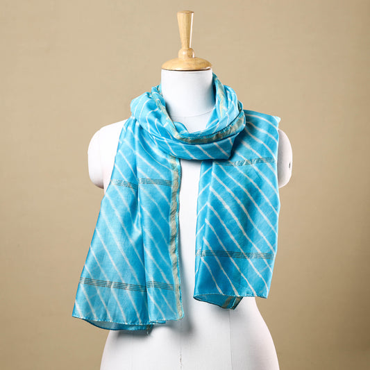 Blue - Leheriya Tie-Dye Chanderi Silk Handloom Stole with Zari Border 11